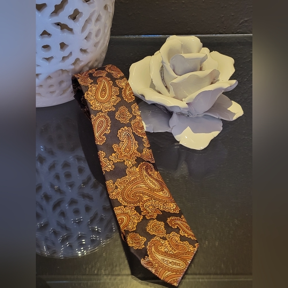 Rhodia Italia Acetate Slim Tie Vintage 60s Brown/tan Paisley